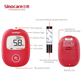Sinocare Anwen Plus Monitor de Glucoză din Sânge cu Benzi de Testare Îmbuteliată și cu Sulițele de Zahăr din Sânge Metru Glucometru pentru Diabet