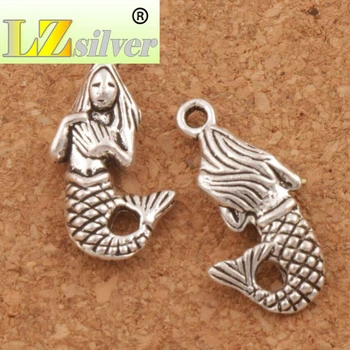 Sirena Farmece Pandantive 100buc Argint Antic Bijuterii DIY L164 22.4x10.3mm