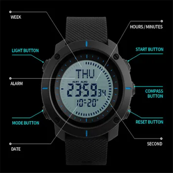 SKMEI Moda Sport Barbati Busola Ceasuri Barbati Ceas 3 Deșteptător Repetor Cronograf Înapoi Lumina Impermeabil Digital Încheietura Ceasuri