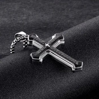 SOARTA IUBESC Brand noutate 6.5 cm Negru Bărbați Pandantiv Cruce Creștină Colier Lanț din Oțel Inoxidabil Moda Bijuterii pentru Bărbați