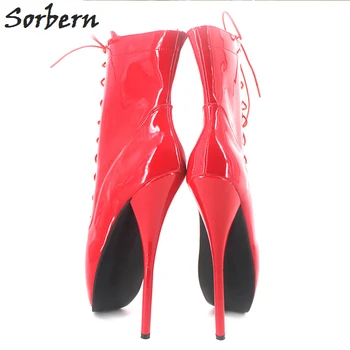 Sorbern 18CM Balet Subțire Cizme cu Toc Pentru Femei Plus Dimensiune Gay Dans Glezna Cizme Pentru Femei Partid Cizme Dantela-Up Imagine Reală Pantofi