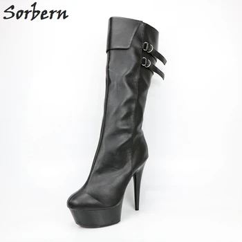Sorbern Super Tocuri de 15Cm la Jumătatea Vițel Cizme de Mari Dimensiuni Femei Cizme Punk Femeie Pantofi Rotund Toe Boots Marimea 44 Doamnelor Pantofi