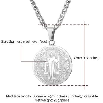 Starlord Saint Benedict Medalie Pandantiv Colier Farmece Bijuterii Cadou Oval Rotunde din Oțel Inoxidabil/Aur de Culoare Lanț de Bărbați/Femei GP1895