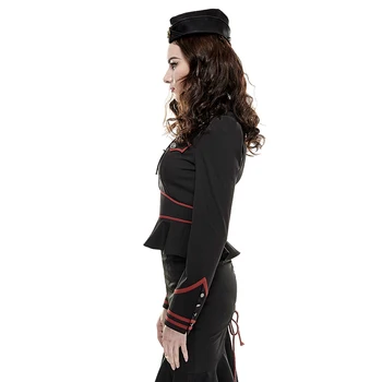Steampunk Uniformă Militară Frumos Bodycon Negru Slim Red Pentru Femei Cămăși De Primăvară Stand De Guler Maneca Lunga Munca Tricouri Cu Dungi