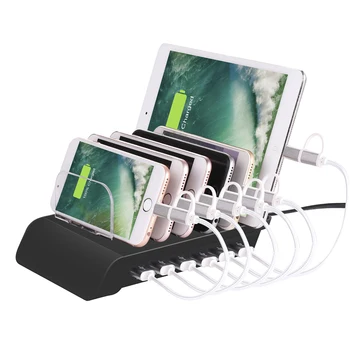 Suport de Telefon mobil cu 6 porturi USB Inteligent de Încărcare Rapidă Suport de birou Pentru iPhone 8 iPad, Android (Negru Color)