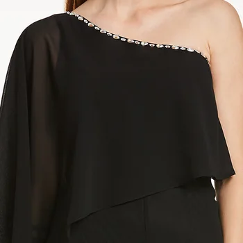 Tanpell un umar rochie de seara sexy negru o linie etaj lungime rochie de femei cu margele șifon lung salopeta cu spatele gol rochie de seara