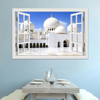 Tapet 3d pictura Murala de Perete Autocolante Masjid Islam, Musulman Autocolante de Perete de Construcție Vedere Fereastră Decor Acasă Vinil Autocolante pentru Pereti