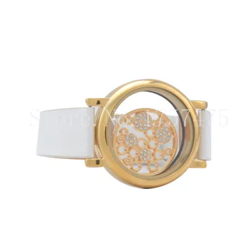 TDIYJ de Lux a Crescut de Aur Magnetic Pahar Medalion Bratara cu Alb din Piele PU Watchband și 25mm Monedă pentru Ziua Îndrăgostiților 1Set