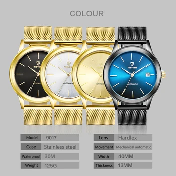 Tevise Moda simplu, elegant, de Top brand de Lux Ceasuri Automate Bărbați din Oțel Inoxidabil Plasă ceas Mecanic curea Ceas relogio