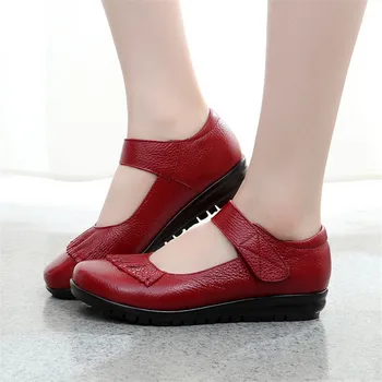 TIMETANG 2018 Mary Janes Doamnelor Apartamente Cârlig & Bucla de Confortabil Pantofi Femei Solidă Rotund Toe din Piele Pantofi Casual C269