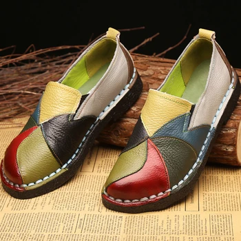 TIMETANG din piele femei pantofi de culori amestecate toamna alunecare pe pantofi casual femei mocasini vintage pantofi plat femeie C166