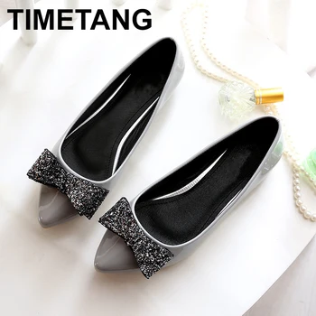 TIMETANG Femei apartamente pantofi din piele PU de moda a subliniat Toe diamant bowknot Confortabil de dimensiuni mari 33-45 Femei pantofi casual C114