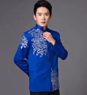 Tineri chinezi de Top Sacou Stand guler Alb Rosu Albastru costum de nunta Chineză Zhongshan Cantata de îmbrăcăminte Tradiționale de sex Masculin