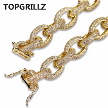 TOPGRILLZ Hip Hop Bărbați Brățară de Cupru de Aur/Argint de Culoare Placat cu Micro Pavate cu Piatra CZ Răsucite și Ovale Link-ul de Bratari de Lanț