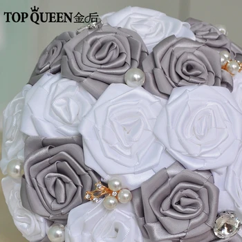 TOPQUEEN F6-DGR În Stoc Uimitoare Flori de Nunta, Buchete de Mireasa Buchete Artificiale de Trandafir Alb și Gri Închis Rose si Perle