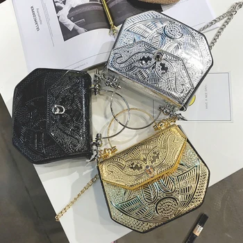 TOYOOSKY sac de designer 2017 creative din Piele de brevet de metal Relief Ghiozdan Geantă de mână Sac lanț crossbody genti de umar