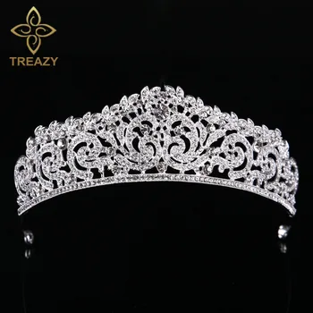 TREAZY Argint/Aur Color de Mireasa Cristal Stras Tiara Coroana de Printesa Regina Concurs de Bal Diademe de Mireasa Accesorii de Par
