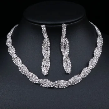 TREAZY de Cristal Set de Bijuterii de Mireasă de Culoare de Argint Stras Cravată Colier Cercei de Nunta Logodna Set de Bijuterii pentru Femei