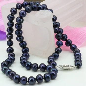 Trendy 2017 Colier Bijuterii din Perle Naturale, Perle de apă Dulce Margele 7-8mm Nearround Neagră Cravată Colier Pentru Femei 18inch B3226