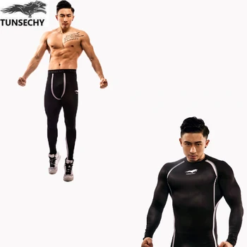 TUNSECHY Nou Rapid Uscat Compresie Trening Fitness Strâns de Funcționare Set tricou cu Pantaloni Jambiere Bărbați Sport Demix Sală de Sport