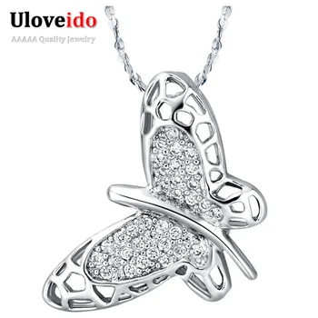 Uloveido Collares Nuevos 2016 Argint Bijuterii Austriac Cristal Fluture Lanț de Suspendare Simulat Piatră prețioasă pentru Prieteni N589