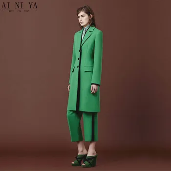 Verde Pentru Femei Costum De Toamna Elegante, Formale Birou Uniforme Style Slim 2 Bucata Set Sacou Feminin De Mult Jacheta Doamnelor Pantaloni De Costum