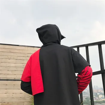 VERSMA 2017 coreean Ulzzang Harajuku Fals Două Piese Unisex tricouri Barbati Femei Hip Hop BF Lovit de Mozaic de Culoare Hooded T Shirt Barbati