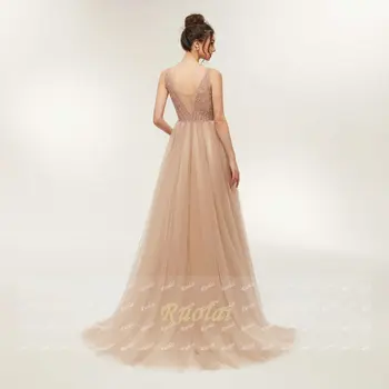 Vestido de Festa Uimitoare Rochii de Seara Lungi 2018 Sexy Rochii de Partid V Gât Elegant Prom Rochii Split Față Spate Deschis
