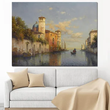 Vintage Apă Orașul Veneția Peisaj Pictura in Ulei pe Panza Poster de Arta de Perete Moderne Imaginile pentru Camera de zi Cuadros Decor