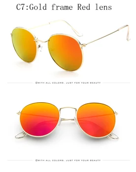 Vintage Rotund ochelari de Soare Femei bărbați femei brand Rame Metalice Oglindă Lentile de Ochelari de Soare Pentru femei oculos de sol cu caz