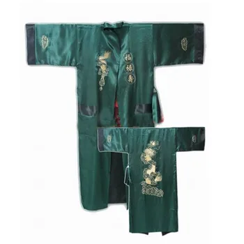 Visiniu Negru Reversibile de Bărbați Chinezi de Satin de Mătase, Două-fețe Halat de Broderie Kimono-Halat de Baie Dragon O Mărime S3003
