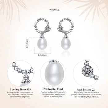 VOROCO Argint 925 Oval Perle de apă Dulce Clar Zircon Elegant Picătură Cercei Pentru Femeile Nunta Bijuterii de Argint VSE095