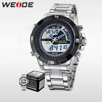 WEIDE Analog Brand Celebru Ceas Bărbați din Oțel Inoxidabil Analog Digital LCD Ceasuri Sport Rezistent la Apa Casual, ceas deșteptător saat