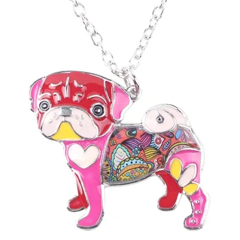 WEVENI Declarație Email de Metal Pug Colier de Câine Bulldog Pandantive Noua Moda Guler Fată Accesorii de Animale de Bijuterii Pentru Femei