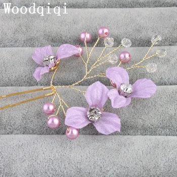 Woodqiqi 2 buc/lot Flori violet Cristal de Mireasa DIY Pieptene de Par ac de păr Femei Pearl Bijuterii de Păr Accesoriu Rochie de Mireasa Decor Cadou