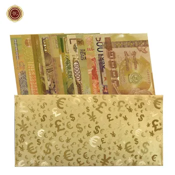 WR 11pcs Diferite de Aur Placate cu Folie de Bancnote cu Plic de Culoare Moneda Fals proiect de Lege de Aur a Bancnotelor pentru Afaceri Suvenir
