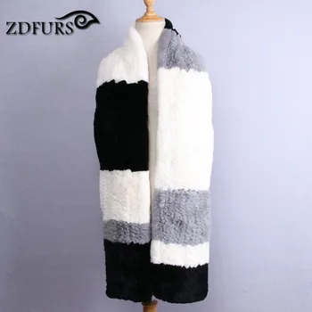 ZDFURS * Autentic Blana de Iepure Rex eșarfă de culoare de contrast tricotate șal lung moale blana de iepure Toba de tip stea scrisoare de gât eșarfă