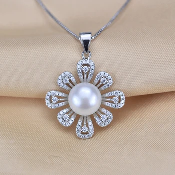 ZHBORUINI 2018 Pearl Bijuterii Naturale de apă Dulce Pearl Floare Colier de Perle cu Pandantiv de Argint 925 Bijuterii Pentru Femei, Cadou