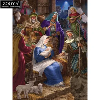 ZOOYA 5D DIY Diamant Broderie Isus s-a născut Diamant Pictura Cruce Cusatura complet Stras Pătrat de Mozaic decor acasă cadou