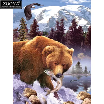 ZOOYA 5D DIY diamant broderie Ursul mănâncă pește diamant pictura Cruce Cusatura complet Stras pătrat de mozaic decor acasă cadou